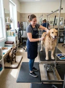 Comparing grooming needs of different dog breeds.