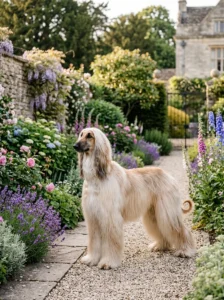 Afghan Hound with its long flowing coat.