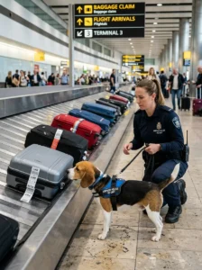 Beagle performing professional scent detection work.