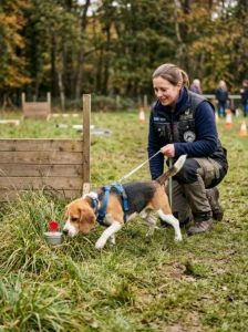 Beagle enjoying scent detection activities.