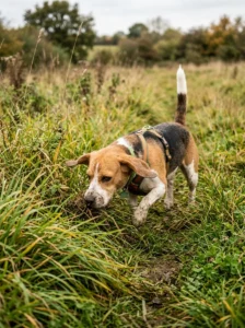 Beagle using its powerful sense of smell while tracking.