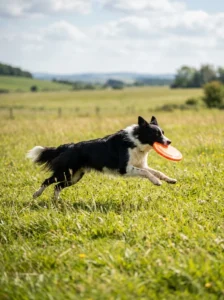 Border Collie running in a field.
