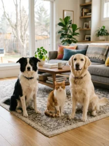 Border Collie living peacefully with other household pets.