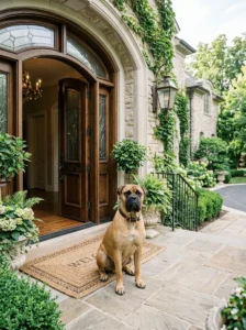 Bullmastiff acting as a calm home guardian.