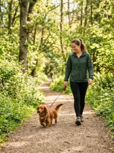 Dachshund getting healthy daily exercise.
