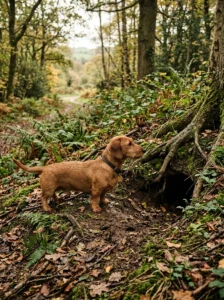 Dachshund representing its German hunting origins.