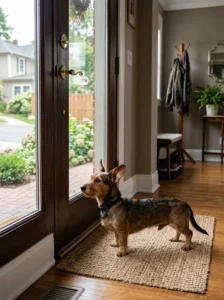 Alert Dachshund acting as a watchdog.