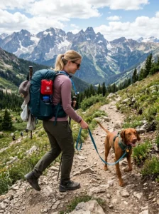 Safe hiking practices with an active dog.