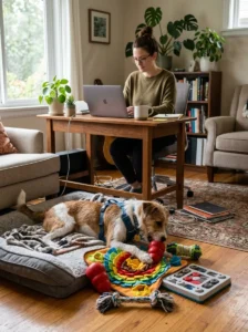 Keeping an active dog mentally stimulated at home.