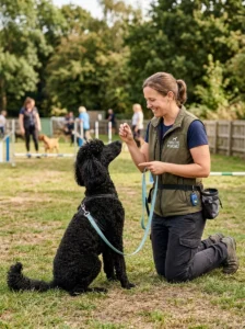 Poodle learning obedience training.
