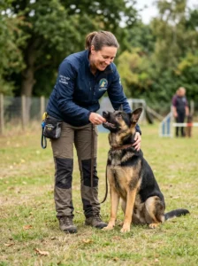 Professional trainer using positive reinforcement techniques.