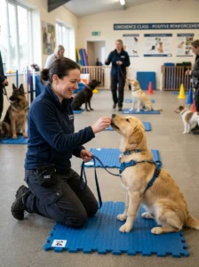 Professional dog training session.