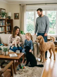 Family choosing the right Poodle size.