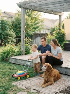 Family adjusting dog ownership as life changes.