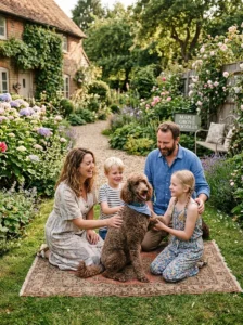 Family meeting a Poodle before adopting.