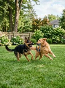 German Shepherd living peacefully with another dog.