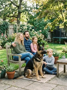 German Shepherd showing loyalty and confidence with its family.