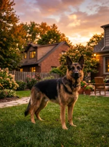 German Shepherd protecting a family home.
