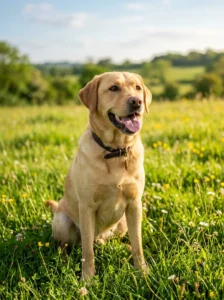 Friendly Labrador Retriever outdoors.