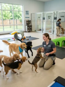 Boarding and pet care services for dogs.