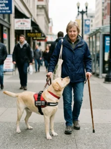 Labrador Retriever working as a trained service dog.