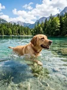 Labrador Retriever enjoying outdoor swimming.