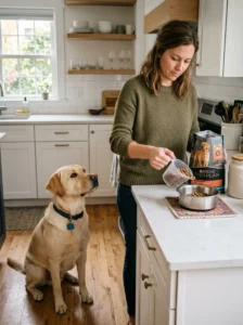 Labrador Retriever waiting for a measured meal.