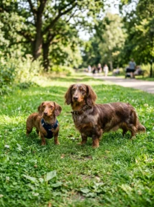 Miniature and Standard Dachshunds compared.