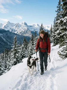 Owner enjoying an outdoor adventure with a Siberian Husky.