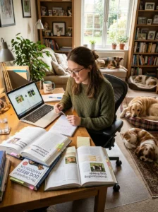 Researching dog breeds before adopting a pet.
