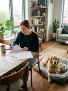 Apartment owner reviewing pet-friendly building rules.