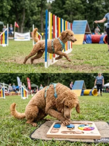Poodle enjoying exercise and mental stimulation.