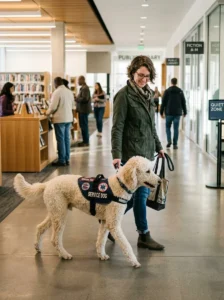 Standard Poodle working as a service dog.
