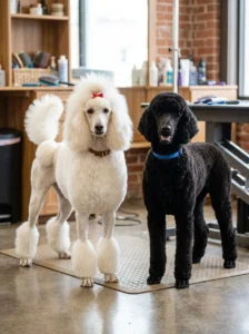 Comparison of classic and modern Poodle grooming styles.