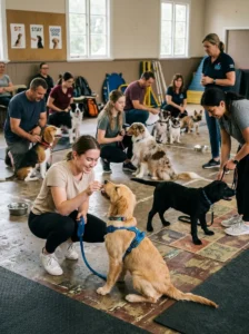 Puppy training class for new dog owners.