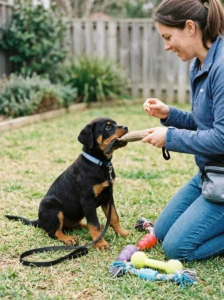 Rottweiler puppy learning bite inhibition.