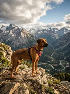 Rhodesian Ridgeback on a mountain trail.