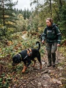 Working Rottweiler during search and rescue training.