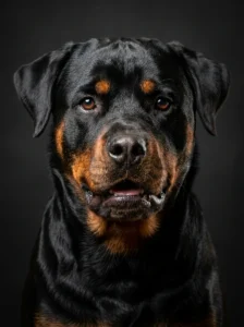 Close-up of a Rottweiler's distinctive markings.