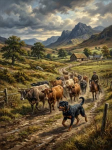 Rottweiler performing traditional herding work.