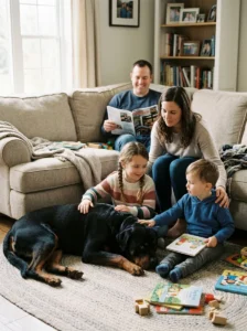 Rottweiler spending time safely with a family.