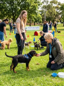 Rottweiler puppy learning socialization skills.