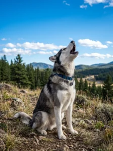 Siberian Husky making its famous talking vocalizations.