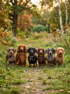 Different Dachshund coat colors and patterns.