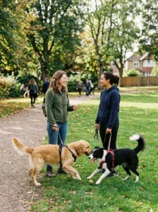 Dog owners discussing their breed experiences.