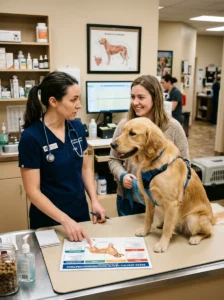 Veterinarian explaining breed-related health costs.