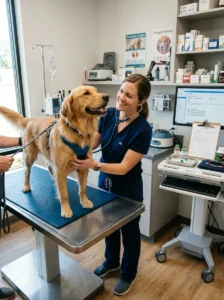 Routine veterinary care for a pet dog.