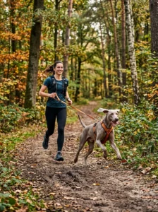 Weimaraner enjoying an outdoor run.