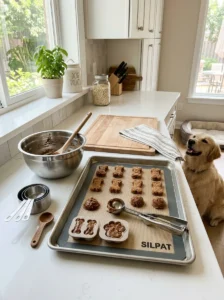 Useful kitchen equipment for making homemade dog treats.