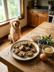 Homemade blueberry oat treats for dogs.